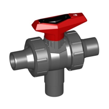 Georg Fischer PVCu Metric 3-Way Vertical L-Port Spigot Ball Valve FPM