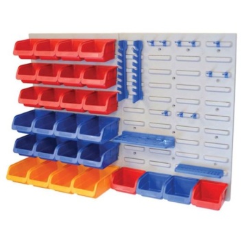 Plastic Storage Bin Set with Metal Wall Panel