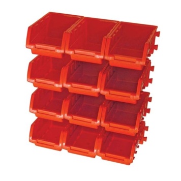 12 Plastic Storage Bins with Wall Mounting Rails