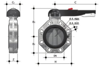 DP PVCc FK butterfly valve lever operated diagram