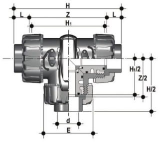 DP PVCc TDK 3 way ball valve L port diagram