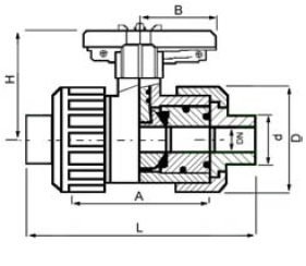 PPh ball valve spigot ended diagram
