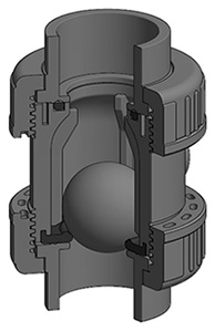 PVu Check Valve Ball Vertical Plain Cross Section PVu Check Valve Ball Vertical Plain Cross Section