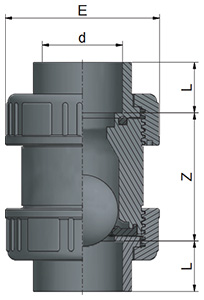 PVu Check Valve Ball Vertical Plain Technical Drawing PVu Check Valve Ball Vertical Plain Technical Drawing