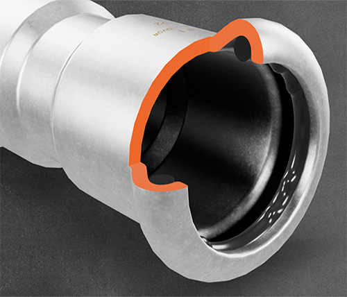 An image displaying a cross section of a copper press fit fitting, showing how the o-ring seats inside of the socket.