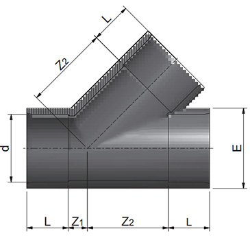 PVC Tee 45 Plain Diagram